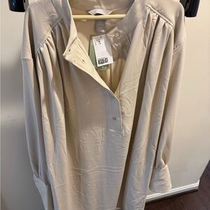 H&M Cream Pleated Midi Dress with Bishop Sleeves